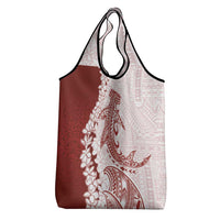 Polynesian Crimson Plumeria Lei Grocery Bag with Hammerhead Shark