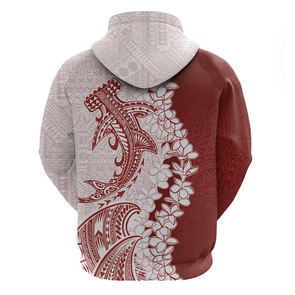 Polynesian Crimson Plumeria Lei Hoodie with Hammerhead Shark