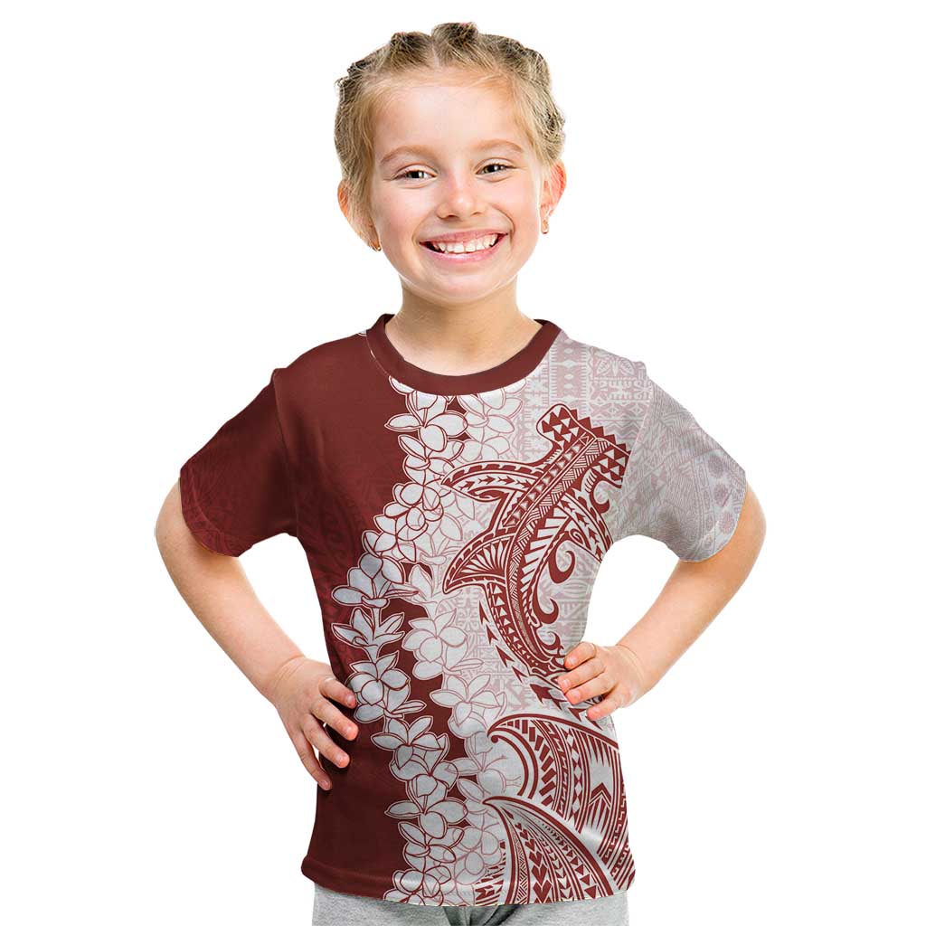 Polynesian Crimson Plumeria Lei Kid T Shirt with Hammerhead Shark LT7 Red - Polynesian Pride