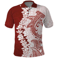 Polynesian Crimson Plumeria Lei Polo Shirt with Hammerhead Shark