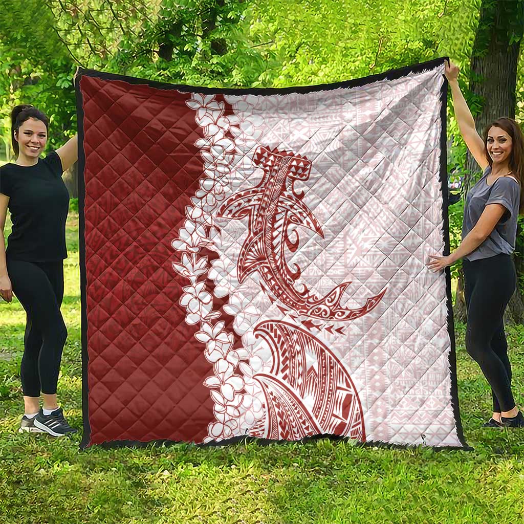 Polynesian Crimson Plumeria Lei Quilt with Hammerhead Shark LT7 - Polynesian Pride