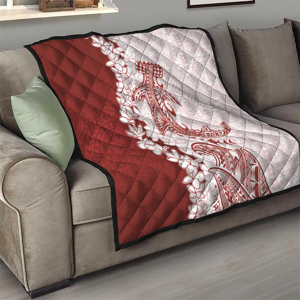 Polynesian Crimson Plumeria Lei Quilt with Hammerhead Shark LT7 - Polynesian Pride