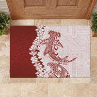 Polynesian Crimson Plumeria Lei Rubber Doormat with Hammerhead Shark