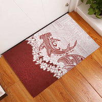 Polynesian Crimson Plumeria Lei Rubber Doormat with Hammerhead Shark