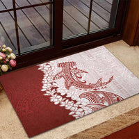 Polynesian Crimson Plumeria Lei Rubber Doormat with Hammerhead Shark