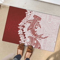 Polynesian Crimson Plumeria Lei Rubber Doormat with Hammerhead Shark