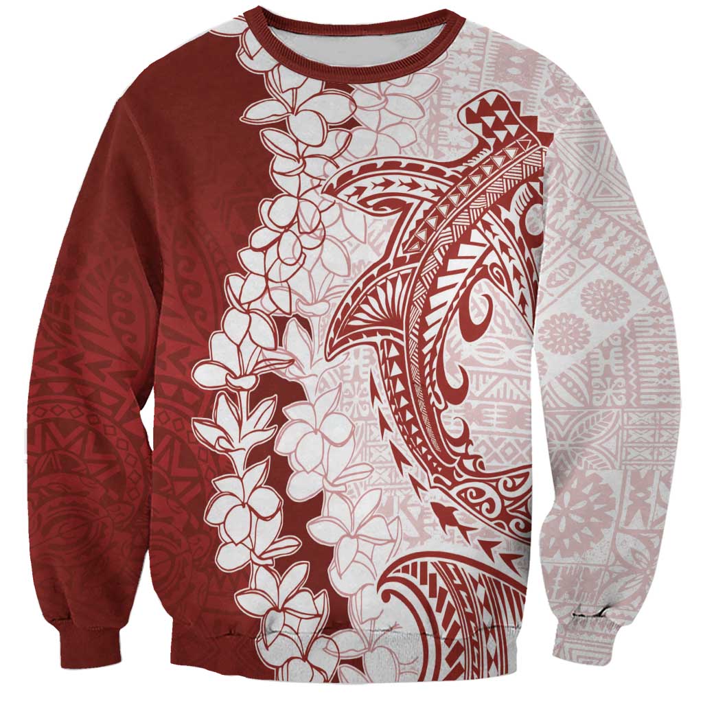 Polynesian Crimson Plumeria Lei Sweatshirt with Hammerhead Shark LT7 Unisex Red - Polynesian Pride