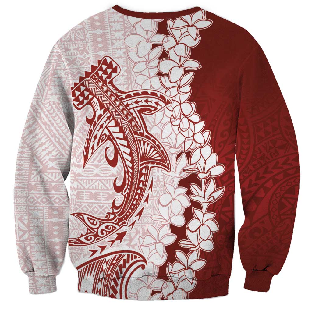 Polynesian Crimson Plumeria Lei Sweatshirt with Hammerhead Shark LT7 - Polynesian Pride