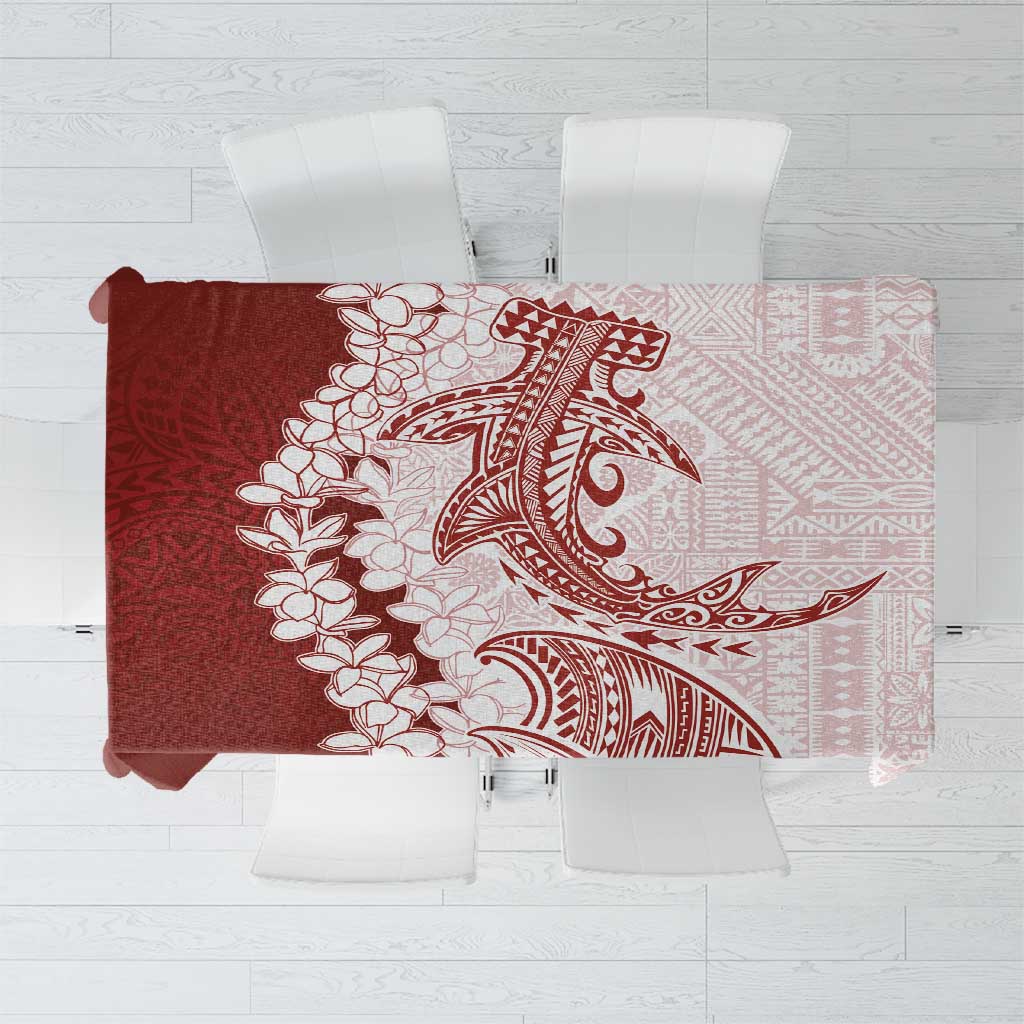 Polynesian Crimson Plumeria Lei Tablecloth with Hammerhead Shark LT7 Red - Polynesian Pride