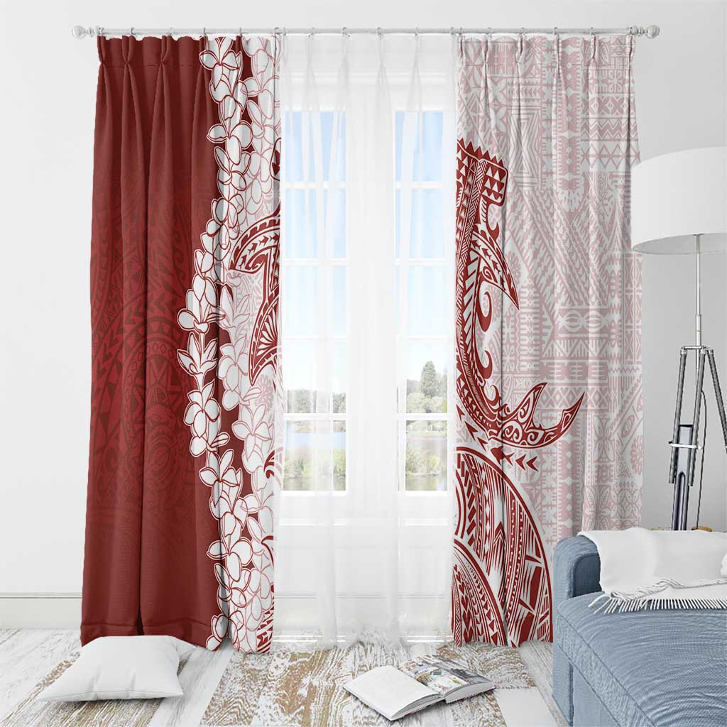 Polynesian Crimson Plumeria Lei Window Curtain with Hammerhead Shark