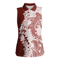 Polynesian Crimson Plumeria Lei Women Sleeveless Polo Shirt with Hammerhead Shark LT7 Female Red - Polynesian Pride