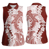 Polynesian Crimson Plumeria Lei Women Sleeveless Polo Shirt with Hammerhead Shark LT7 - Polynesian Pride