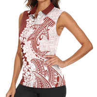 Polynesian Crimson Plumeria Lei Women Sleeveless Polo Shirt with Hammerhead Shark LT7 - Polynesian Pride