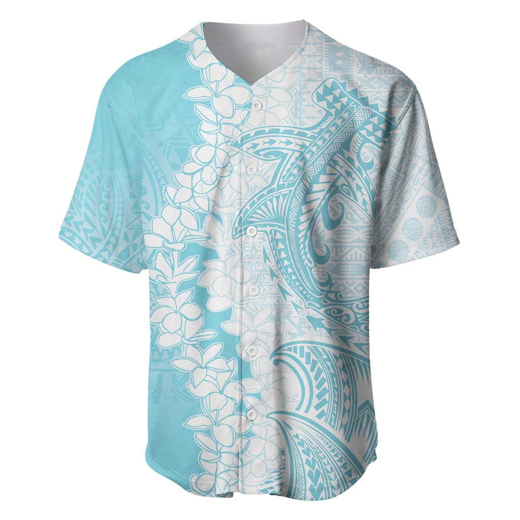 Polynesian Turquoise Plumeria Lei Baseball Jersey with Hammerhead Shark LT7 Turquoise - Polynesian Pride