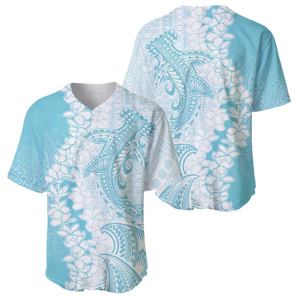 Polynesian Turquoise Plumeria Lei Baseball Jersey with Hammerhead Shark LT7 - Polynesian Pride