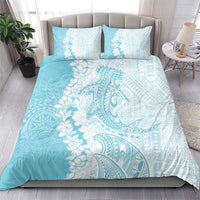 Polynesian Turquoise Plumeria Lei Bedding Set with Hammerhead Shark