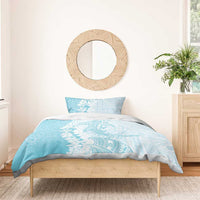 Polynesian Turquoise Plumeria Lei Bedding Set with Hammerhead Shark