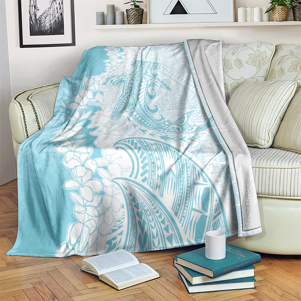Polynesian Turquoise Plumeria Lei Blanket with Hammerhead Shark