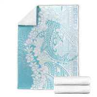 Polynesian Turquoise Plumeria Lei Blanket with Hammerhead Shark