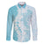 Polynesian Turquoise Plumeria Lei Family Matching Off The Shoulder Long Sleeve Dress and Hawaiian Shirt with Hammerhead Shark
