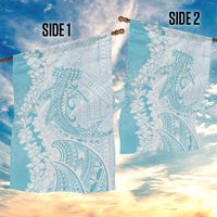 Polynesian Turquoise Plumeria Lei Garden Flag with Hammerhead Shark