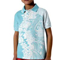 Polynesian Turquoise Plumeria Lei Kid Polo Shirt with Hammerhead Shark LT7 Kid Turquoise - Polynesian Pride