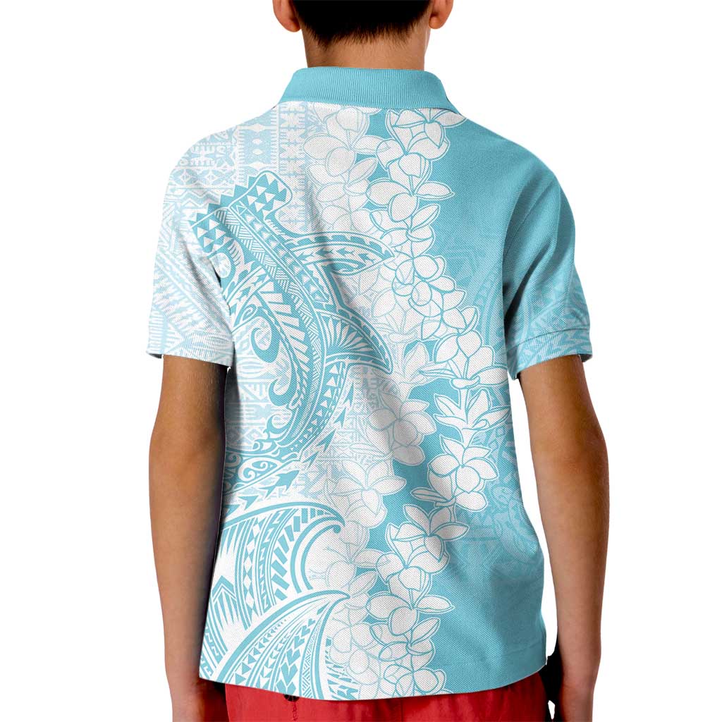 Polynesian Turquoise Plumeria Lei Kid Polo Shirt with Hammerhead Shark LT7 - Polynesian Pride
