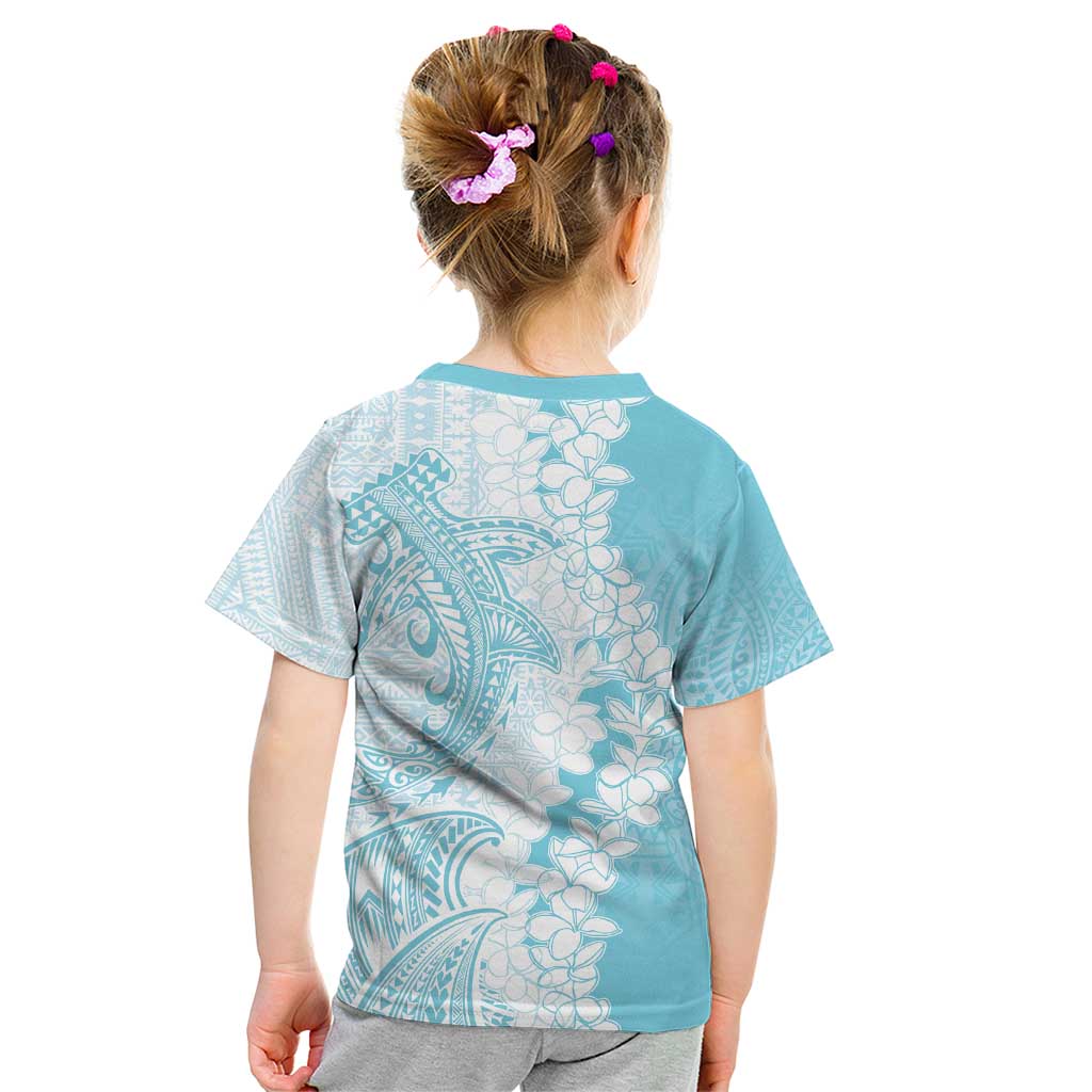 Polynesian Turquoise Plumeria Lei Kid T Shirt with Hammerhead Shark LT7 - Polynesian Pride