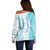 Polynesian Turquoise Plumeria Lei Off Shoulder Sweater with Hammerhead Shark