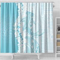 Polynesian Turquoise Plumeria Lei Shower Curtain with Hammerhead Shark LT7 - Polynesian Pride