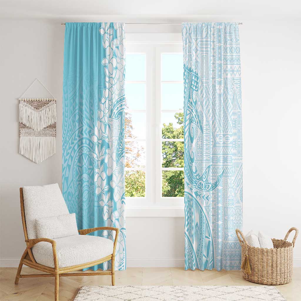 Polynesian Turquoise Plumeria Lei Window Curtain with Hammerhead Shark