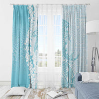 Polynesian Turquoise Plumeria Lei Window Curtain with Hammerhead Shark