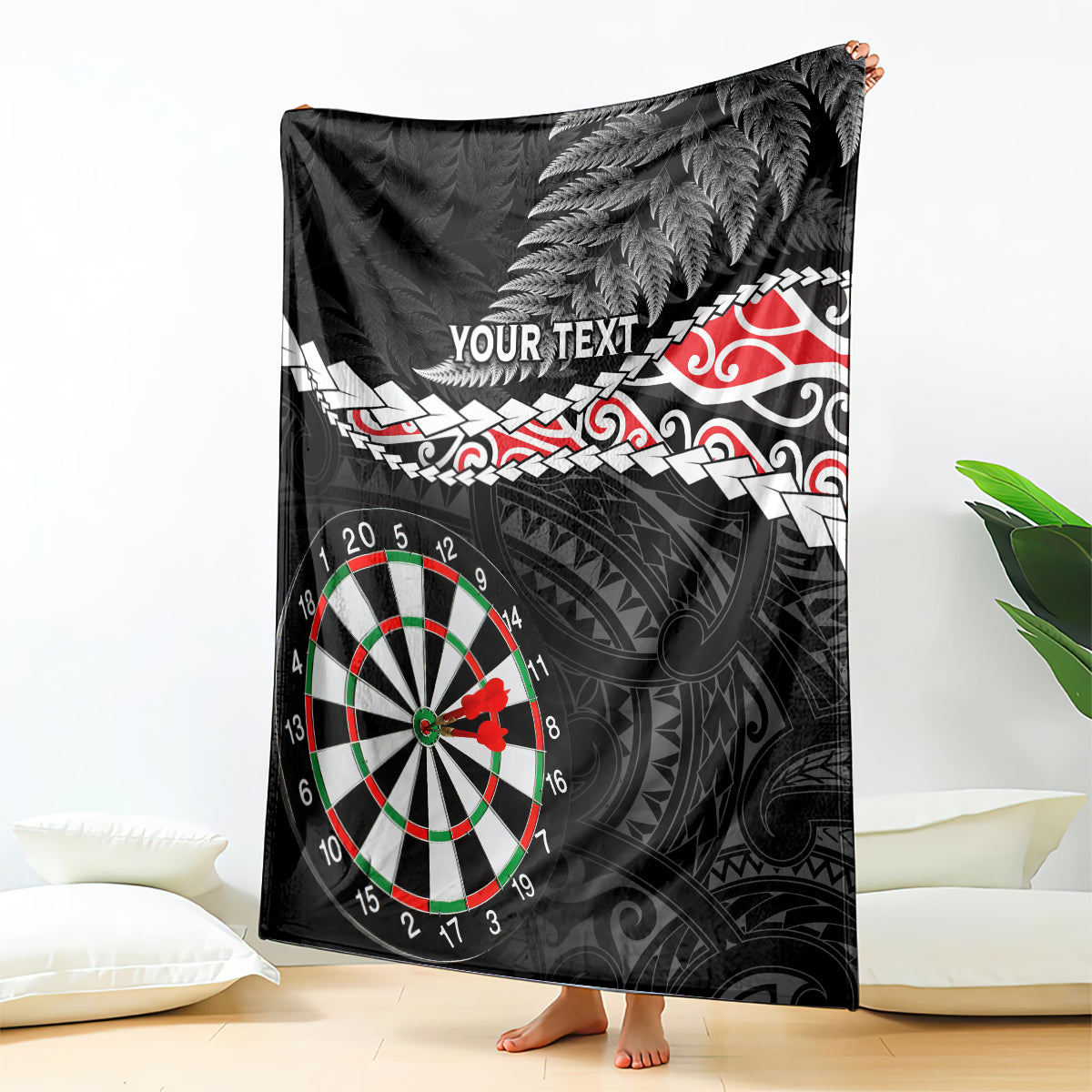 Personalised New Zealand Darts Blanket Maori Manaia LT7 Black - Polynesian Pride