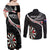 Personalised New Zealand Darts Couples Matching Off Shoulder Maxi Dress and Long Sleeve Button Shirt Maori Manaia LT7 - Polynesian Pride