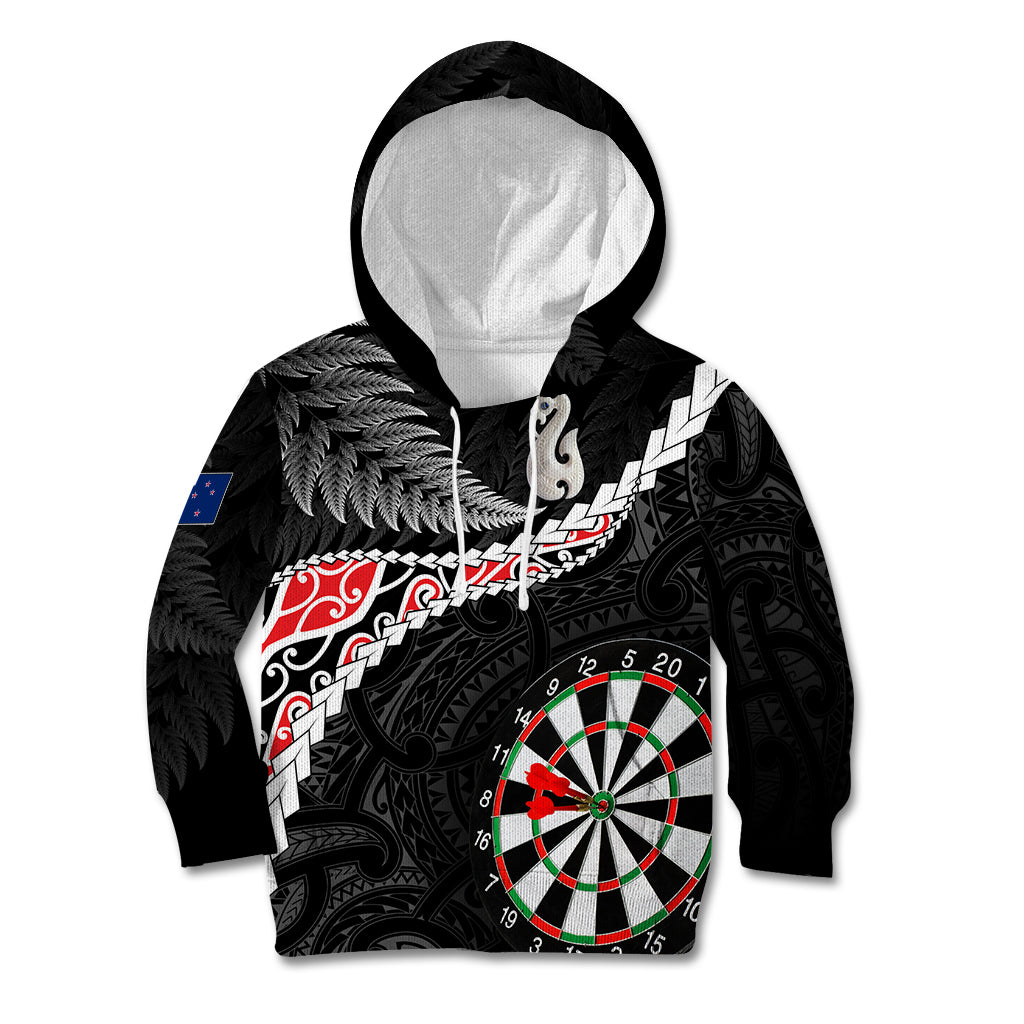 Personalised New Zealand Darts Kid Hoodie Maori Manaia LT7 Hoodie Black - Polynesian Pride