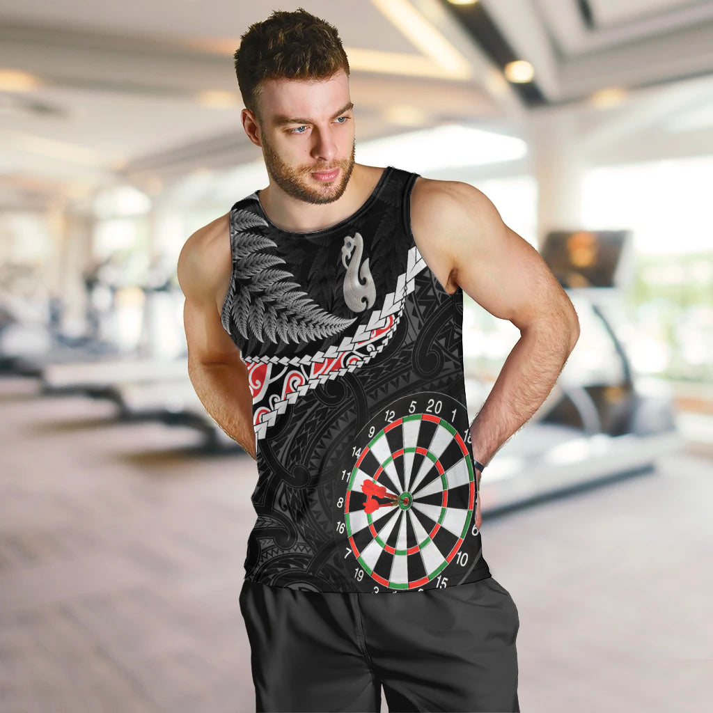 Personalised New Zealand Darts Men Tank Top Maori Manaia LT7 Black - Polynesian Pride