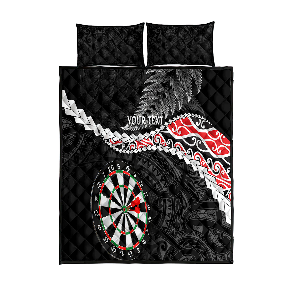 Personalised New Zealand Darts Quilt Bed Set Maori Manaia LT7 Black - Polynesian Pride