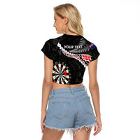 Personalised New Zealand Darts Raglan Cropped T Shirt Maori Manaia LT7 - Polynesian Pride