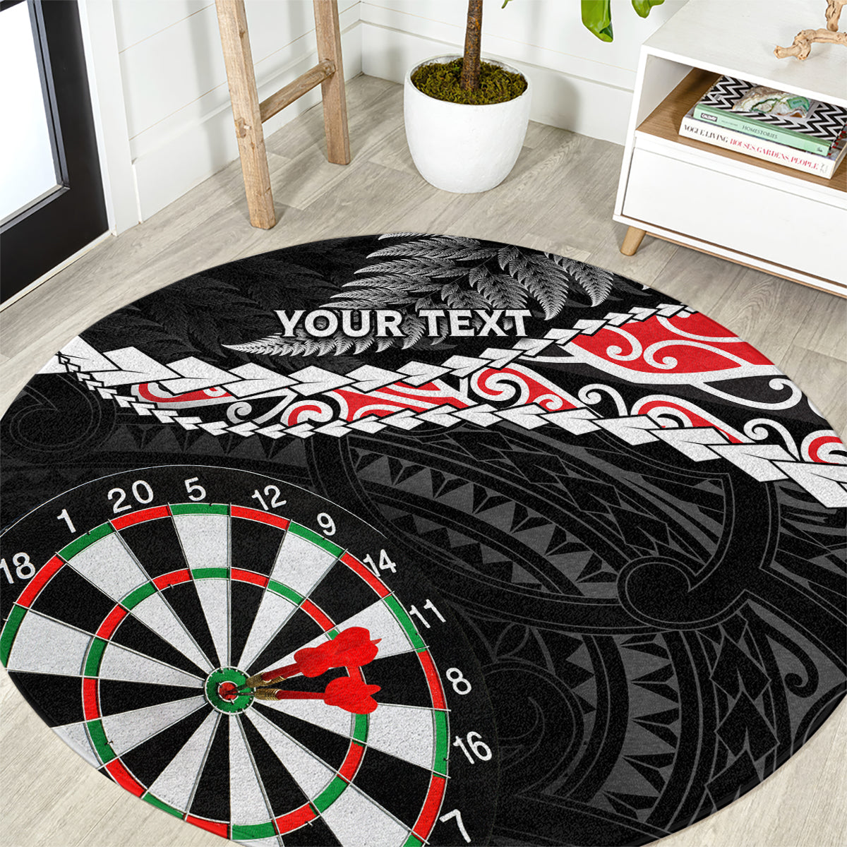 Personalised New Zealand Darts Round Carpet Maori Manaia LT7 Black - Polynesian Pride