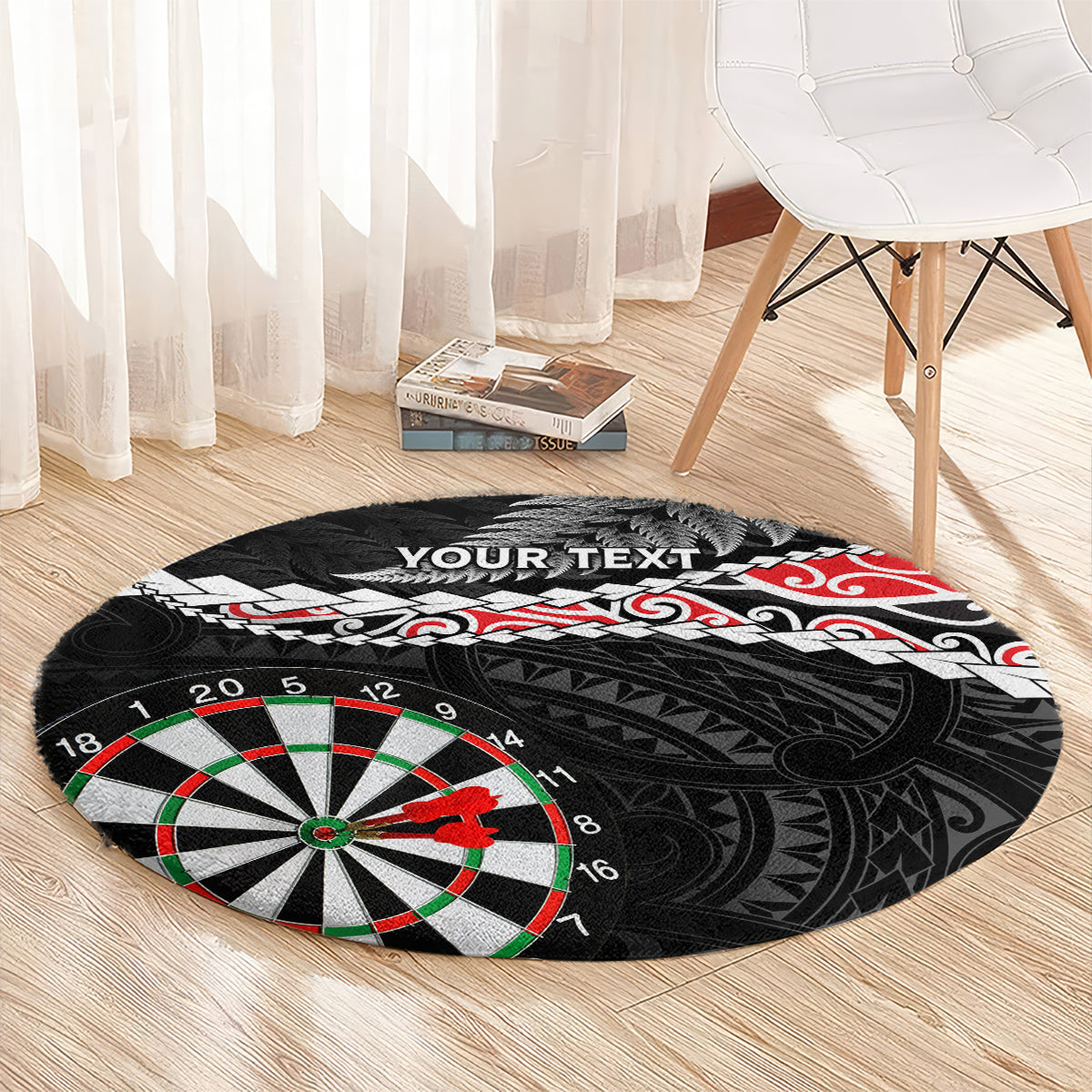 Personalised New Zealand Darts Round Carpet Maori Manaia LT7 - Polynesian Pride
