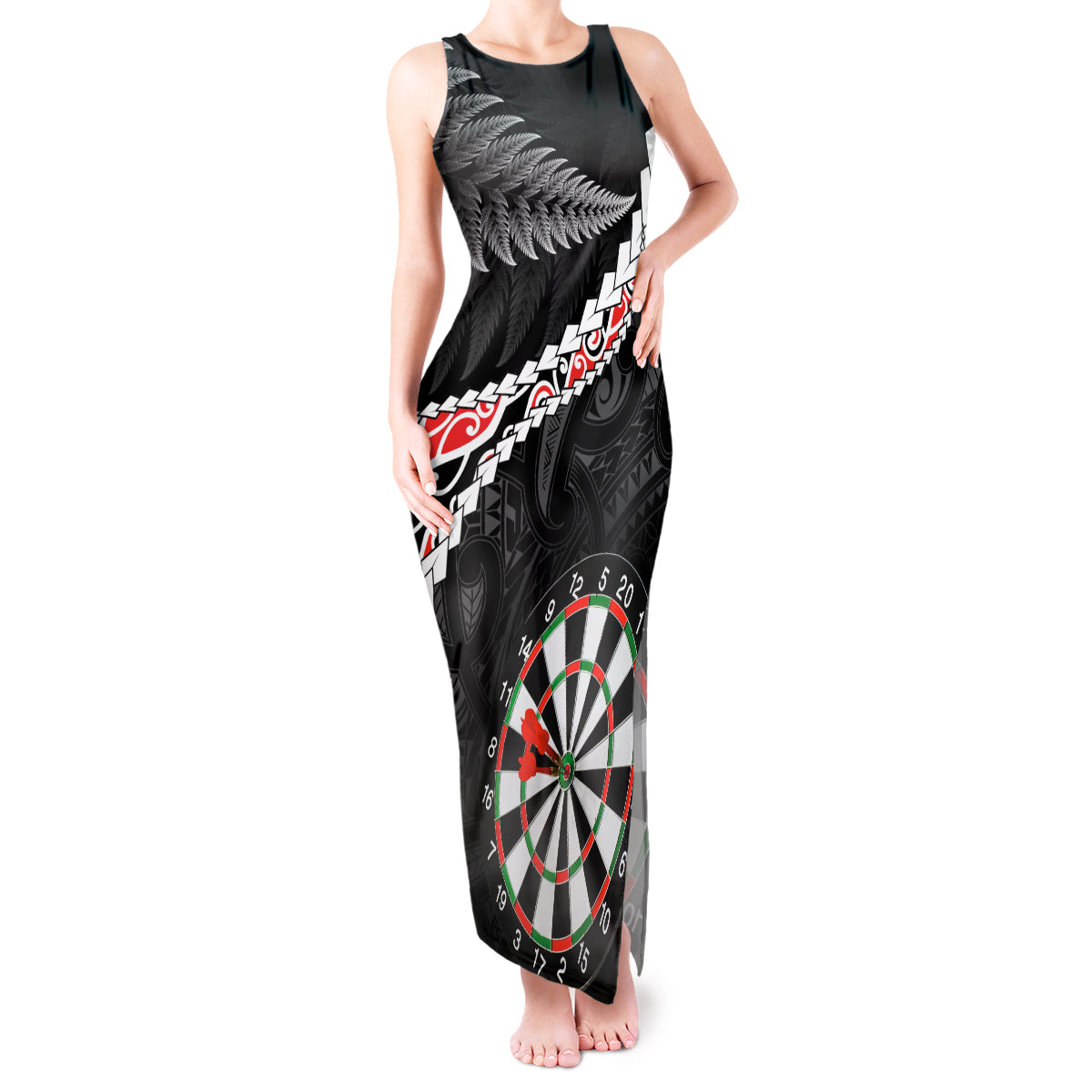 Personalised New Zealand Darts Tank Maxi Dress Maori Manaia LT7 Women Black - Polynesian Pride