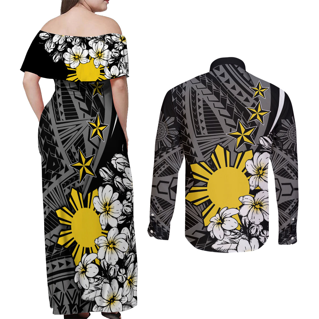 Philippines Sampaguita Personalised Couples Matching Off Shoulder Maxi Dress and Long Sleeve Button Shirt Women's Day LT7 - Polynesian Pride