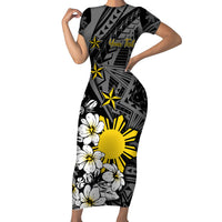 Philippines Sampaguita Personalised Short Sleeve Bodycon Dress Women's Day LT7 Long Dress Black - Polynesian Pride