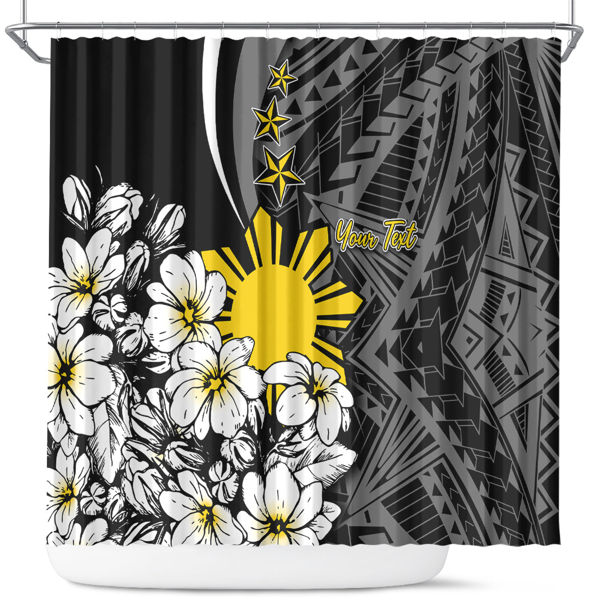 Philippines Sampaguita Personalised Shower Curtain Women's Day LT7 Black - Polynesian Pride