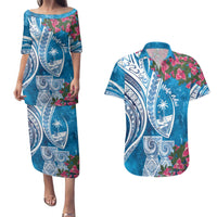 Hafa Adai Guam Couples Matching Puletasi and Hawaiian Shirt Crystal Waves