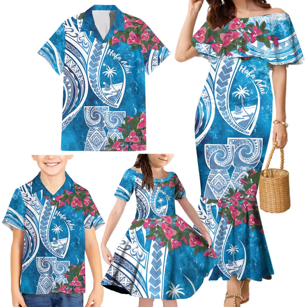 Hafa Adai Guam Family Matching Mermaid Dress and Hawaiian Shirt Crystal Waves