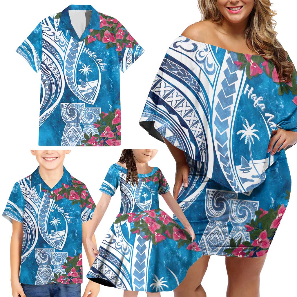 Hafa Adai Guam Family Matching Off Shoulder Short Dress and Hawaiian Shirt Crystal Waves