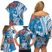 Hafa Adai Guam Family Matching Off Shoulder Short Dress and Hawaiian Shirt Crystal Waves