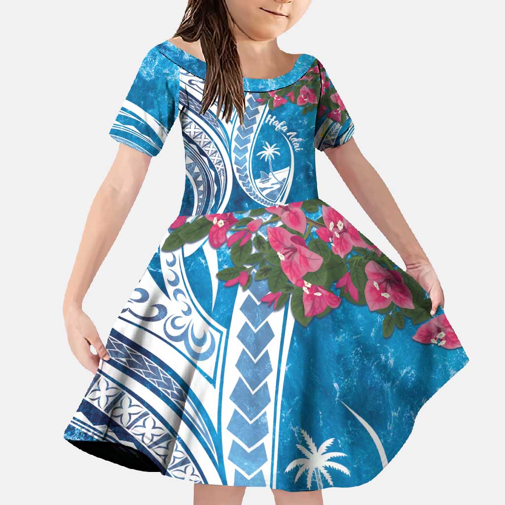 Hafa Adai Guam Family Matching Short Sleeve Bodycon Dress and Hawaiian Shirt Crystal Waves