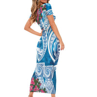 Hafa Adai Guam Family Matching Short Sleeve Bodycon Dress and Hawaiian Shirt Crystal Waves